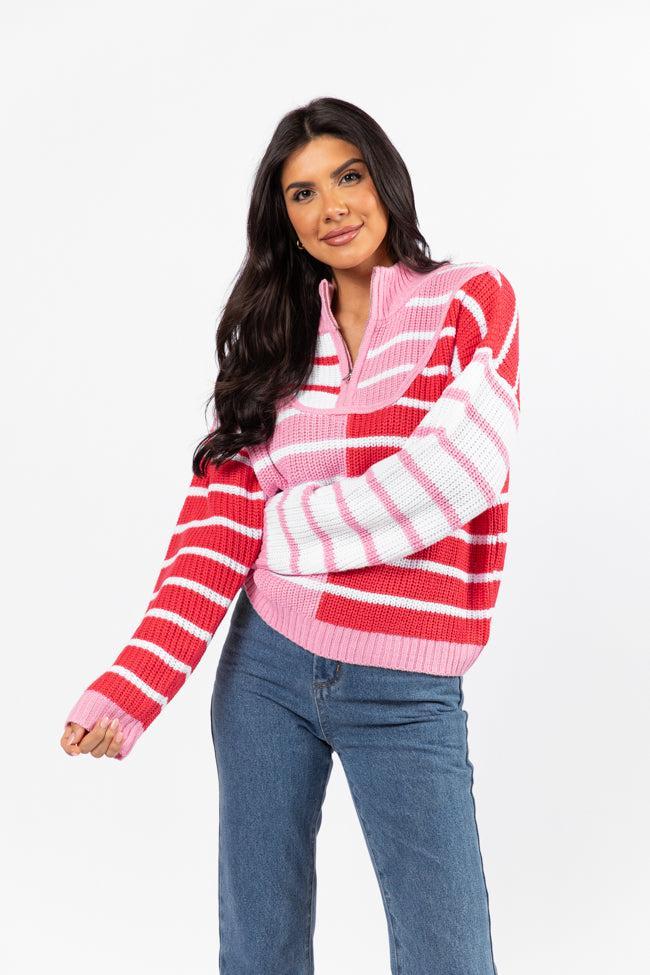 Worth Melting For Striped Color Block Quarter Zip Pullover Sweater Product Image