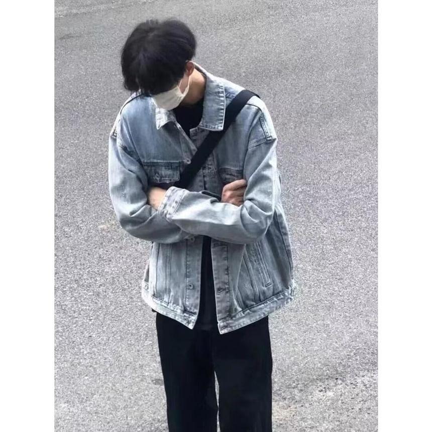 Collared Button Denim Jacket Product Image