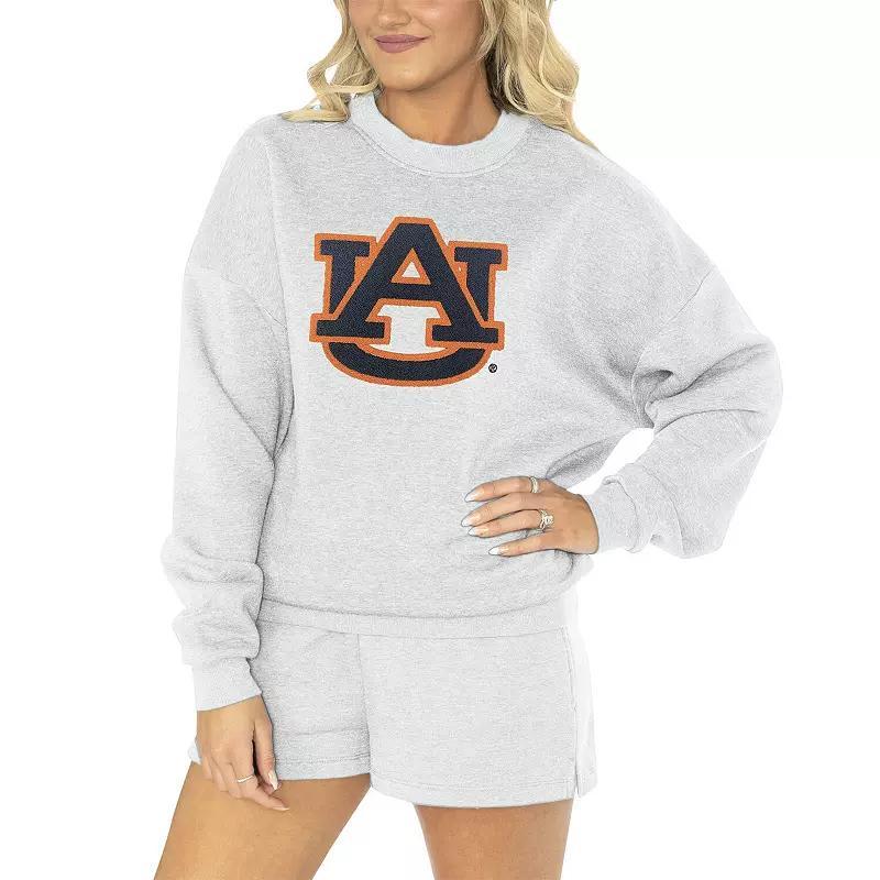 Womens Gameday Couture Ash Auburn Tigers Team Effort Pullover Sweatshirt & Shorts Sleep Set product image