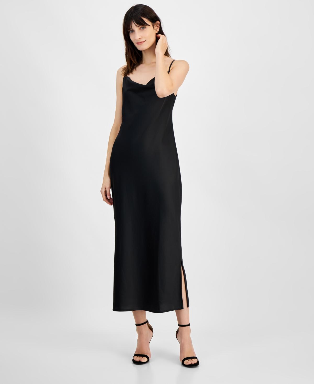 Anne Klein Womens Cowlneck Side-Slit Slip Dress Product Image