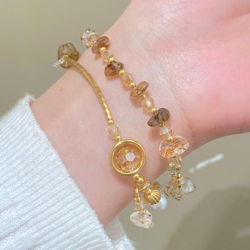 Gemstone Faux Pearl Layered Alloy Bracelet (Various Designs) Product Image