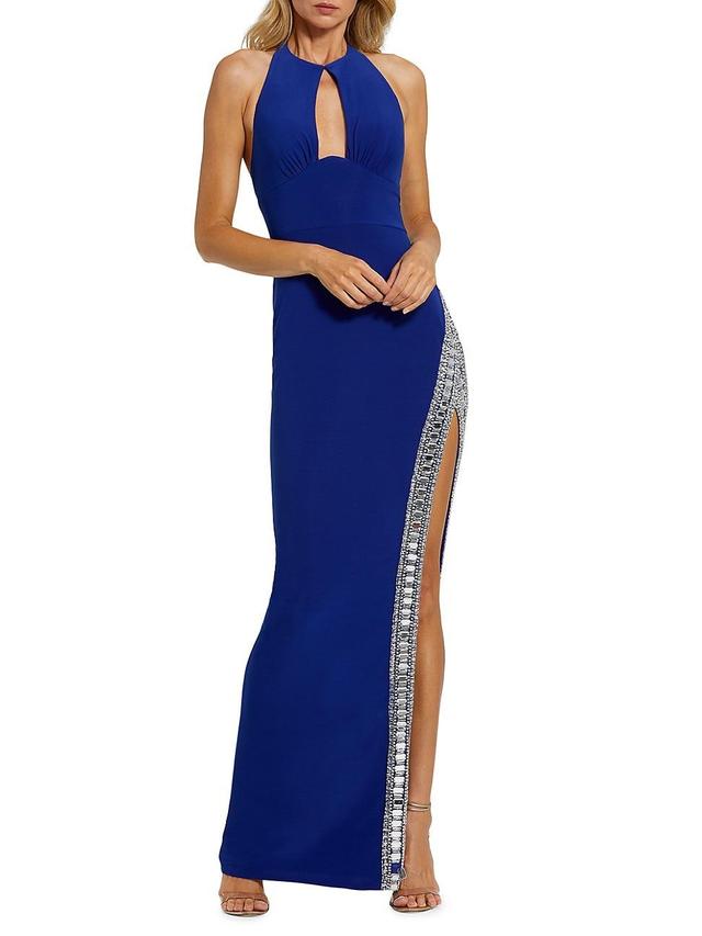 Womens Beaded Jersey Halterneck Gown Product Image