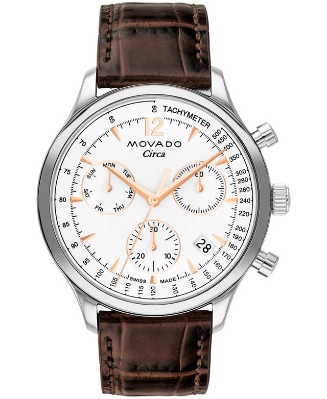 Men's Movado HeritageÂ® Circa Chronograph Brown Leather Strap Watch with White Dial (Model: 3650132) Product Image