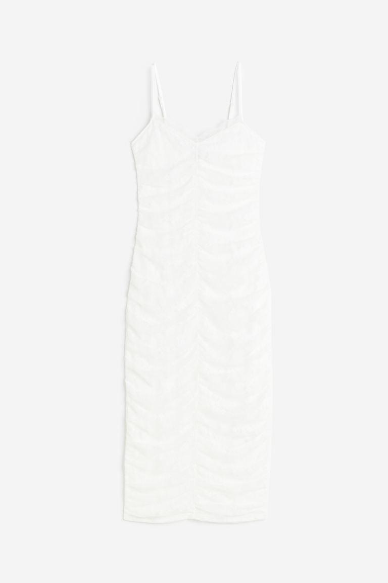 H & M - Gathered Lace Dress - White Product Image