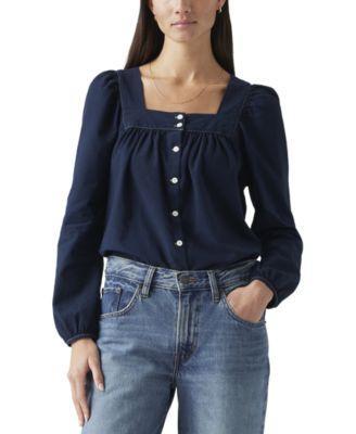 Amber Cotton Long-Sleeve Button-Front Blouse Product Image