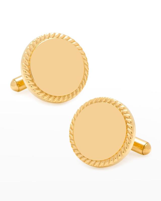 14K Gold-Plated Rope Border Engravable Cuff Links Product Image