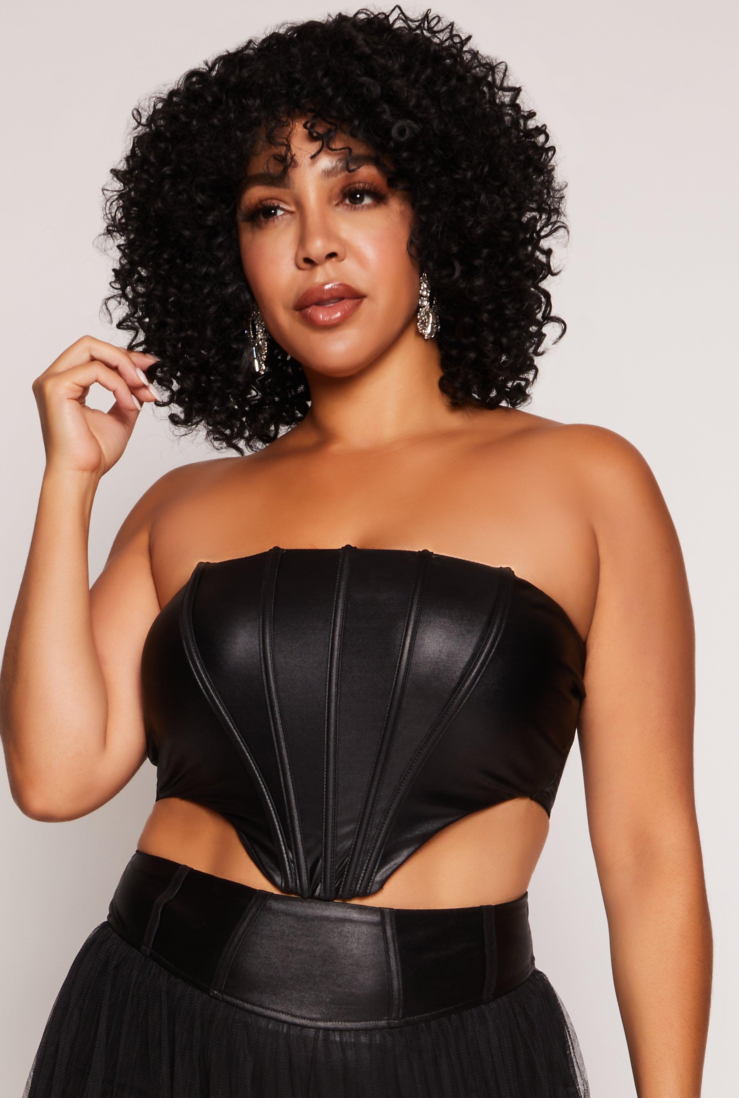 Womens Plus Size Faux Leather Corset Tube Top Product Image