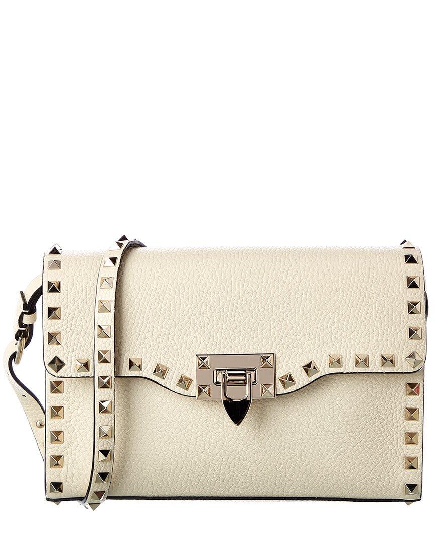 Valentino Rockstud Small Grainy Leather Crossbody In White Product Image