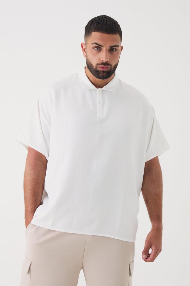 Plus Linen Polo In White | boohooMAN USA Product Image