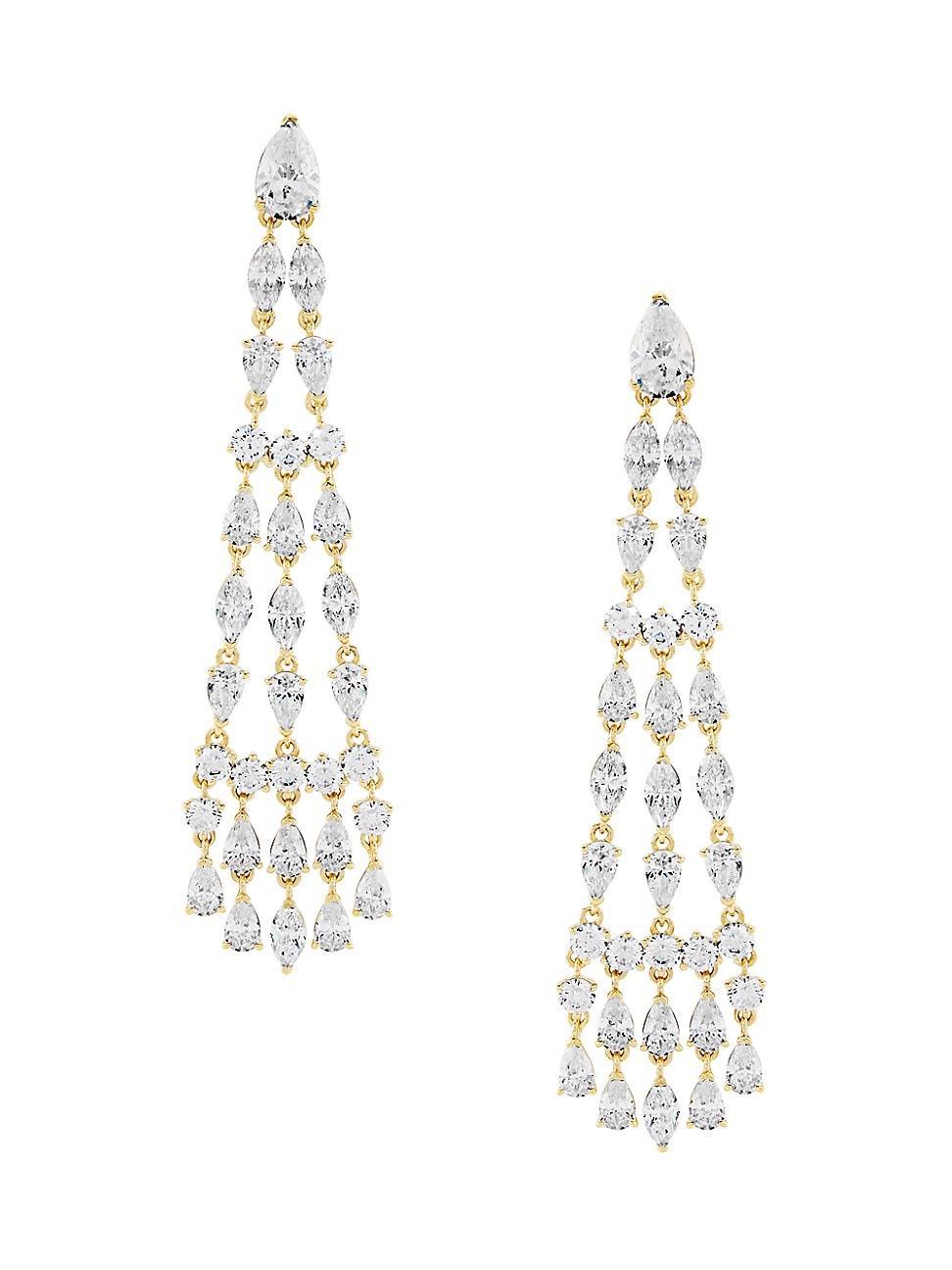 Womens Feliz Sterling Silver & Cubic Zirconia Linear Chandelier Earrings Product Image