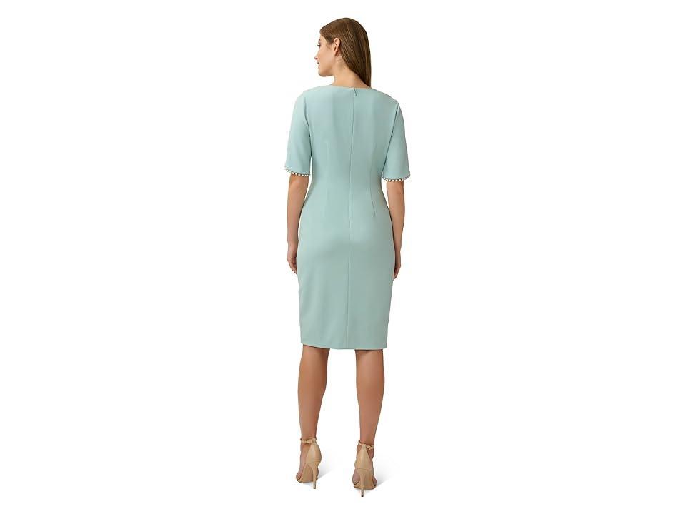 Adrianna Papell Stretch Crepe Side Ruched Dress with Pearl Trim Sleeve Detail (Cloudy Aqua) Women's Dress Product Image