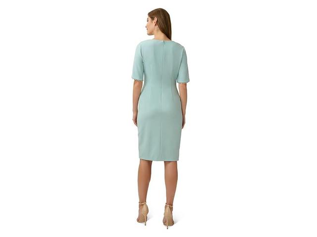 Adrianna Papell Stretch Crepe Side Ruched Dress with Pearl Trim Sleeve Detail (Cloudy Aqua) Women's Dress Product Image