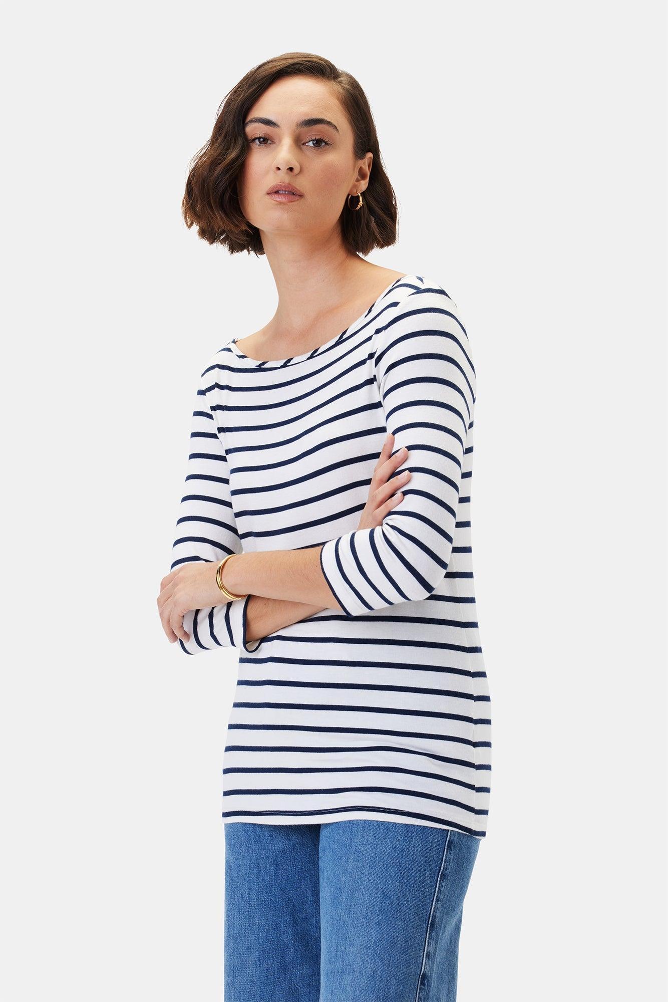 Francoise 3/4 Sleeve Modal Tee - Marine Stripe - ReAmour Product Image