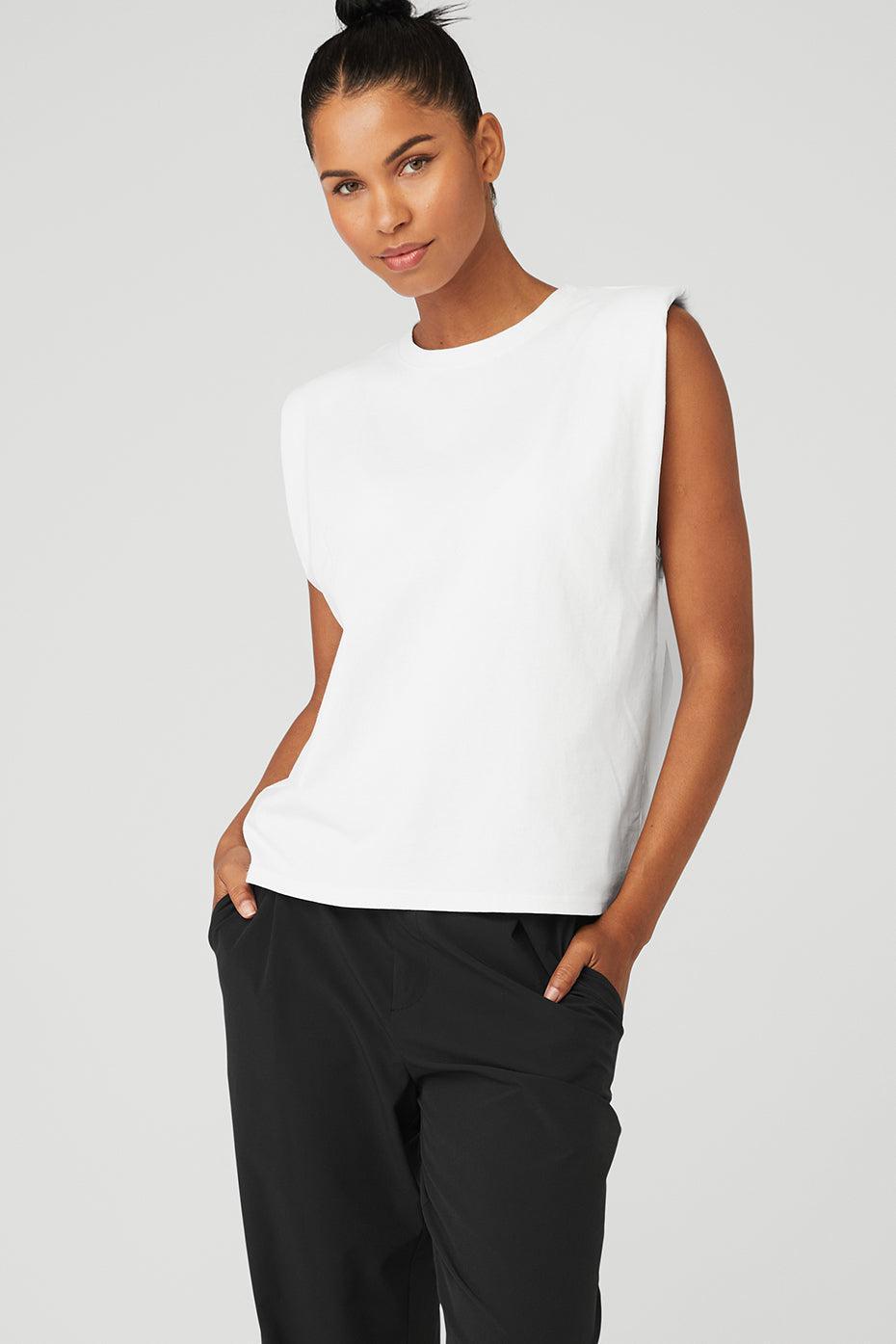 Headliner Shoulder Pad Sleeveless Tee - White Product Image