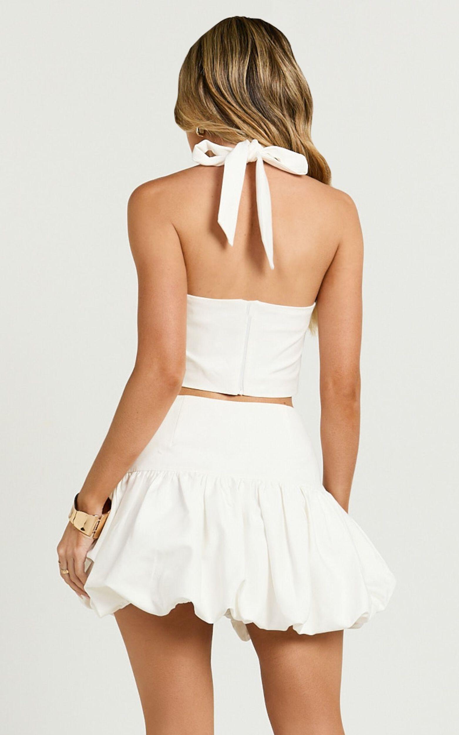 Abellina Top - Wide Neck Halter Crop Top in White Product Image