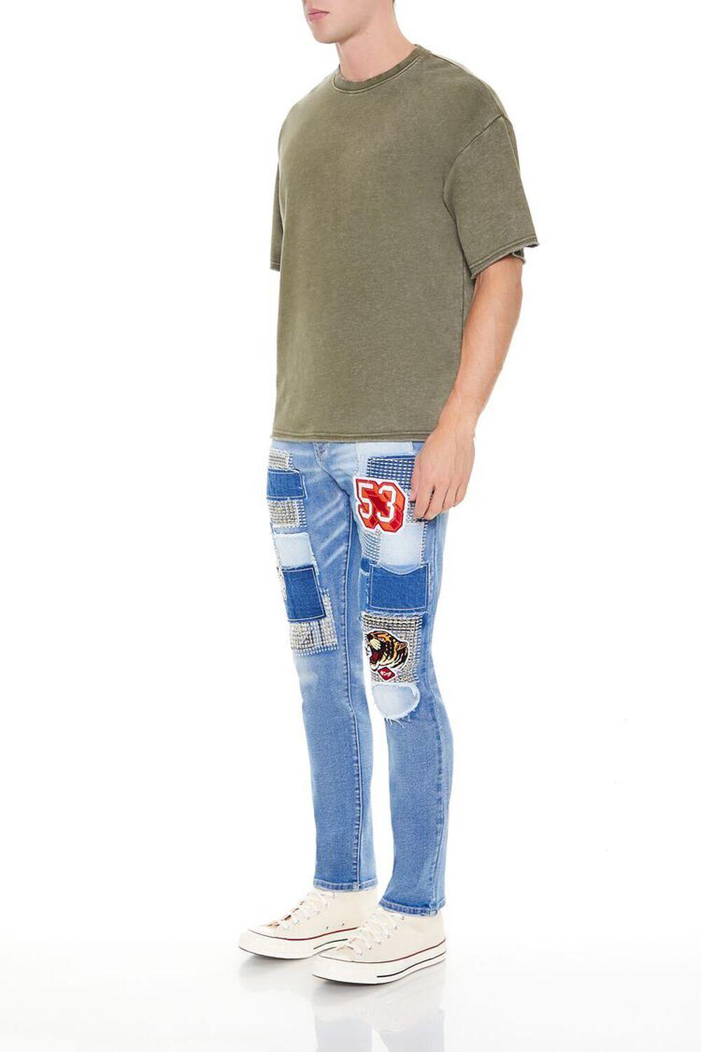 Frayed Slim-Fit Patchwork Jeans | Forever 21 Product Image