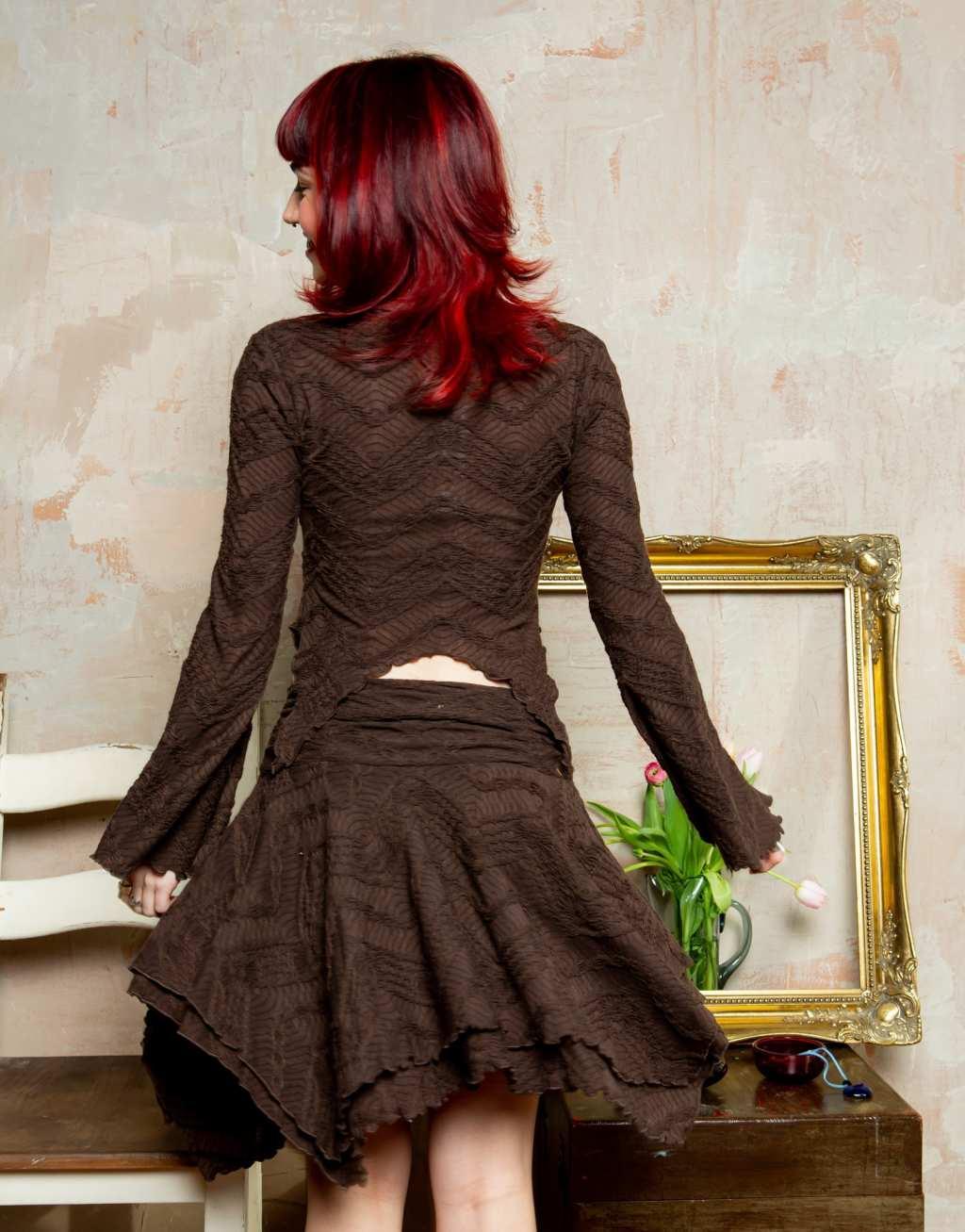 Labelrail x Lara Adkins layered jersey hanky hem mini skirt in dark brown - part of a set Product Image