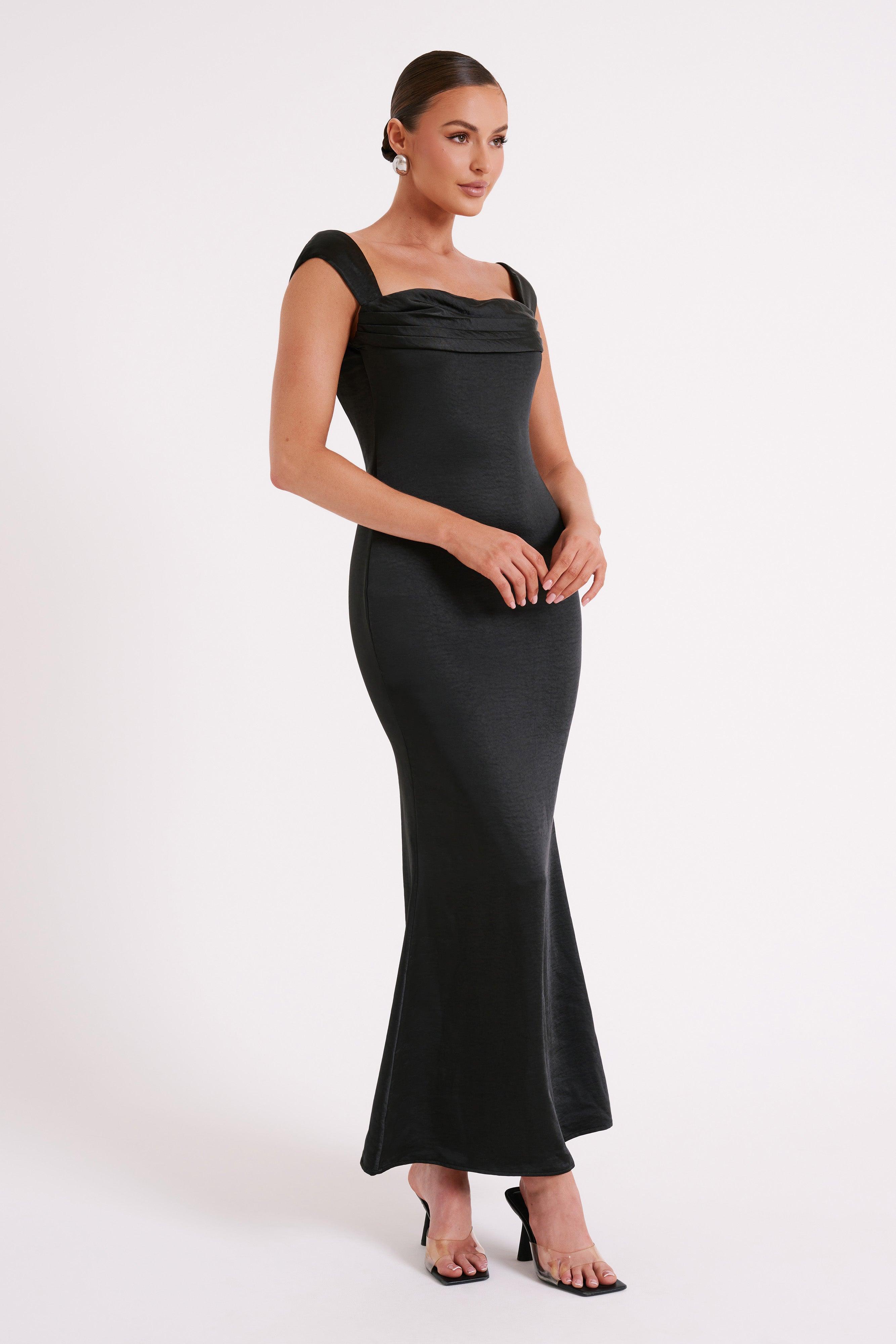 Lacey Backless Satin Maxi Dress - Black Product Image