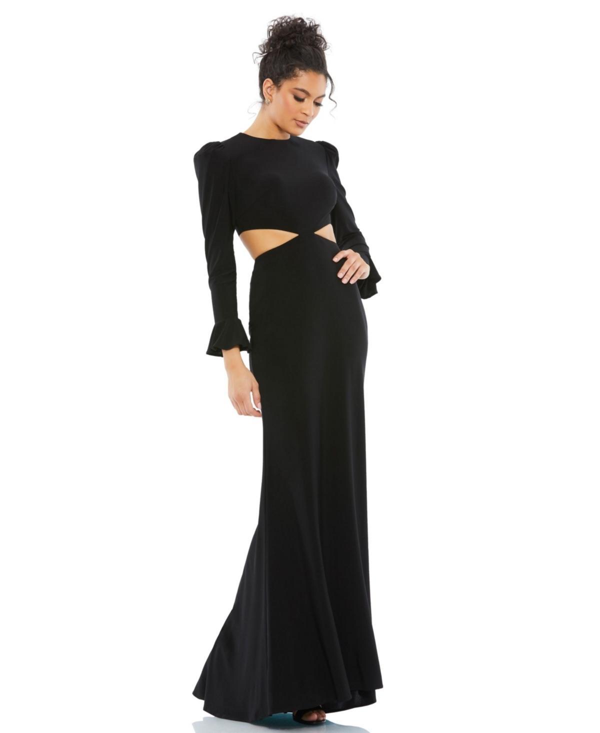 Mac Duggal Womens Long Sleeve Puff Shoulder Cut Out Gown Product Image