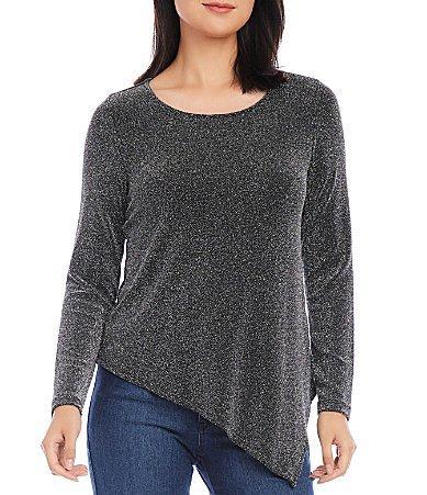 Karen Kane Asymmetric Hem Top (Print) Women's Clothing Product Image