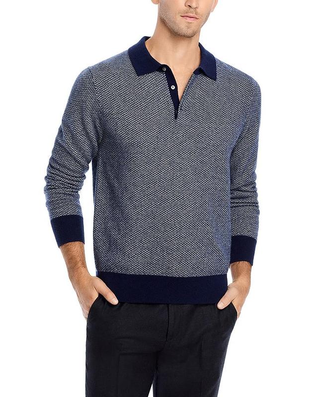 The Mens Store at Bloomingdales Wool & Cashmere Herringbone Jacquard Polo Sweater Product Image