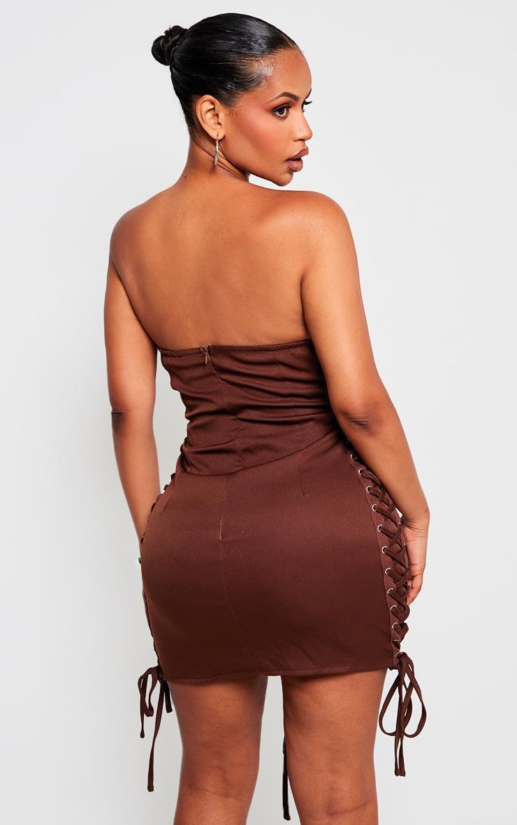 Shape Chocolate Woven Lace Up Corset Bandeau Bodycon Dress Product Image