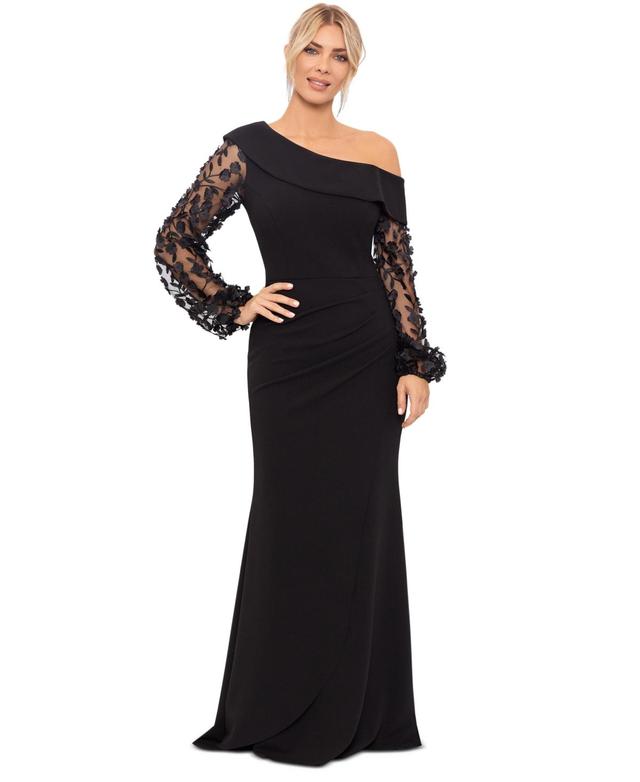 Xscape Evenings Floral Appliqu Long Sleeve Gown Product Image