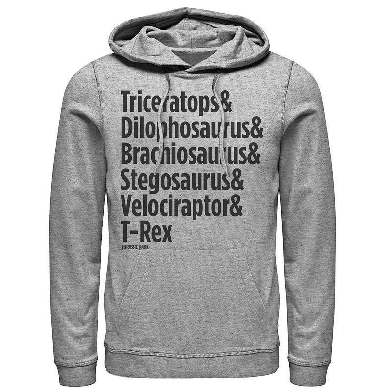 Mens Jurassic Park Dinosaur Name Types Graphic Hoodie Athletic Grey Product Image