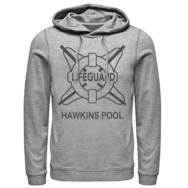 Mens Netflix Stranger Things Hawkins Pool Lifeguard Logo Hoodie Athletic Grey Product Image