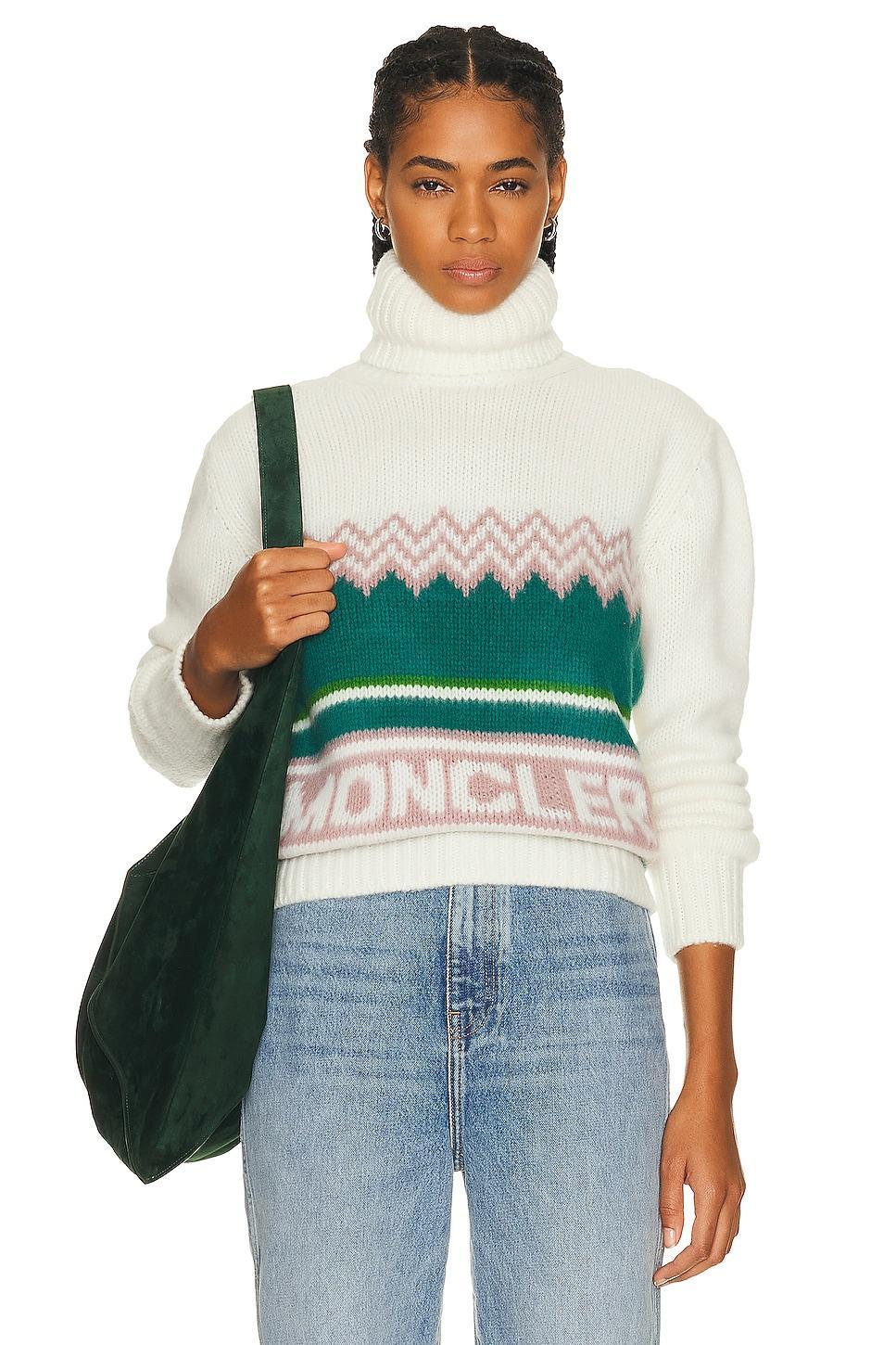 Moncler Festive Logo Intarsia Wool Turtleneck Sweater Product Image