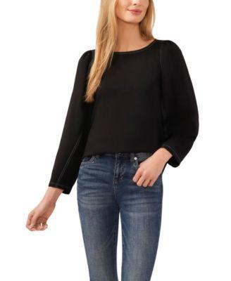 CeCe Womens Long Sleeve Puff Sleeve Blouse with Topstitching Product Image