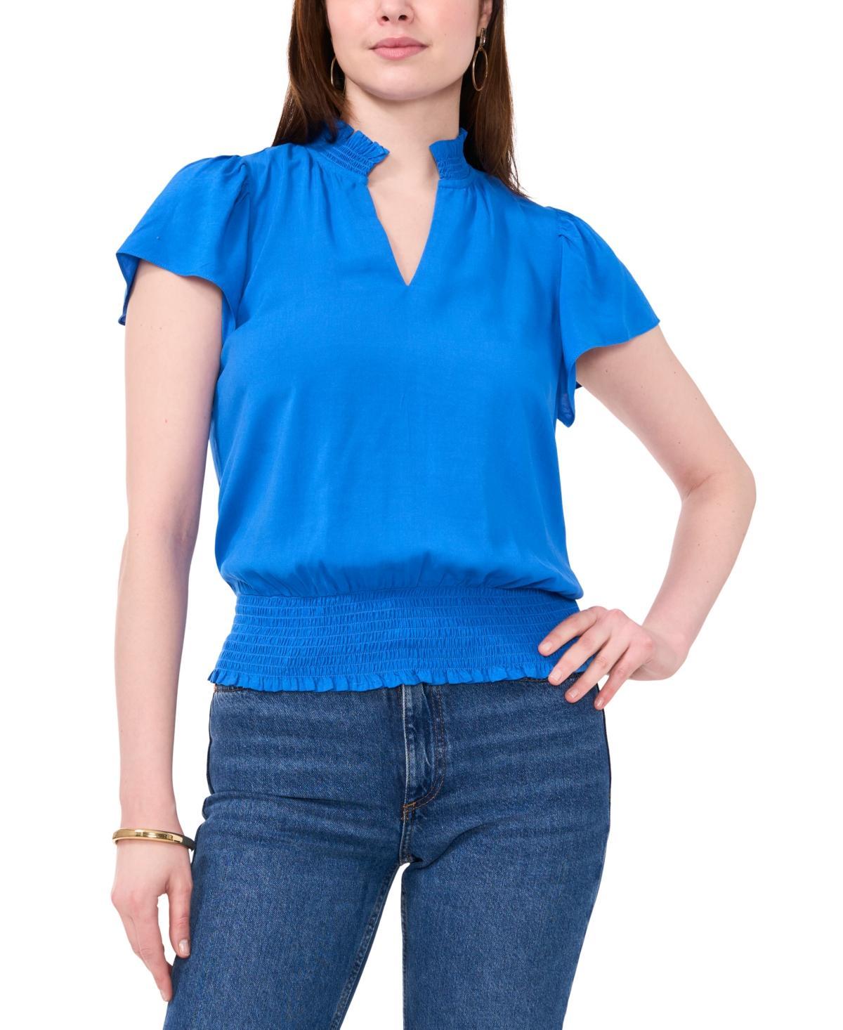 Sam & Jess Womens Challis Flutter-Sleeve Smocked-Waist Top Product Image