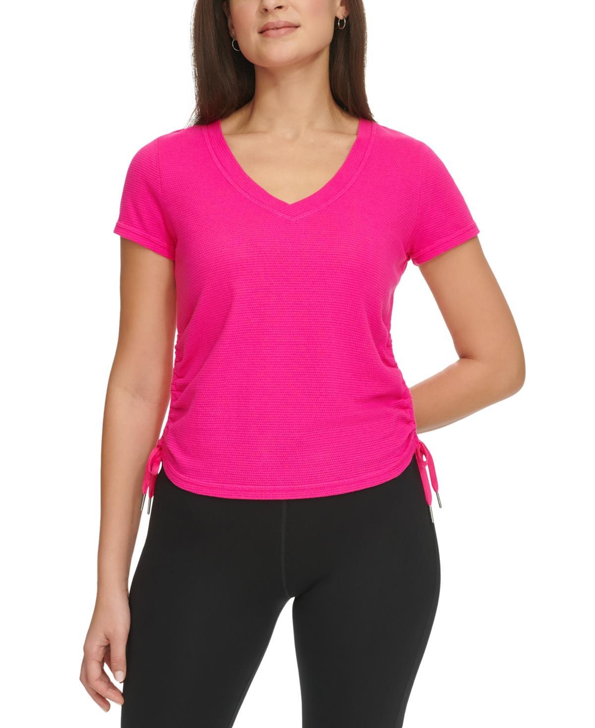 Women's Drawstring-Ruched Textured Top Product Image