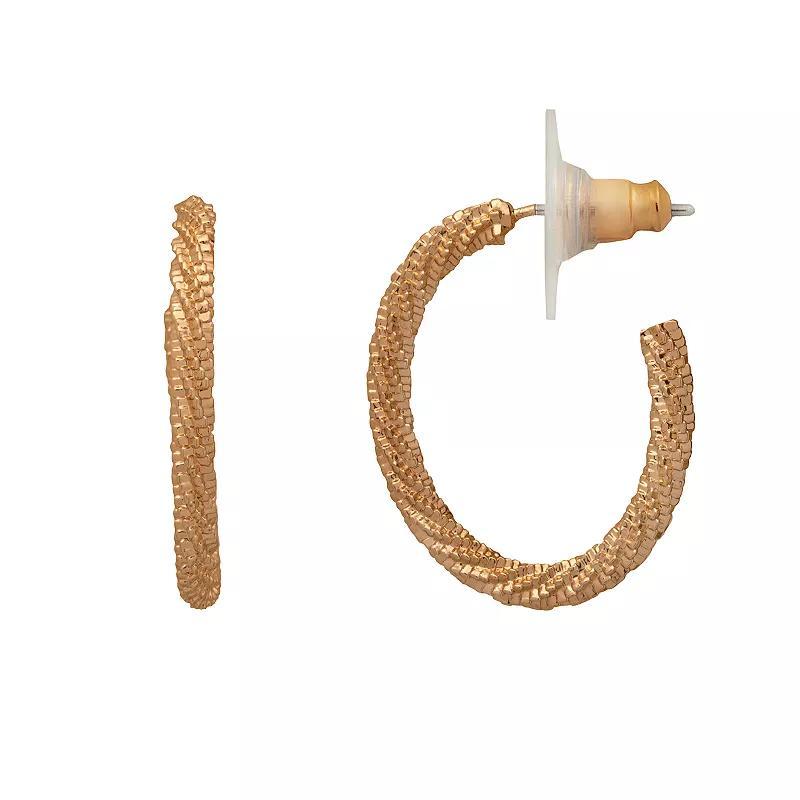 Emberly Gold Tone Textured Twisted Hoop Earrings, Womens, None Product Image