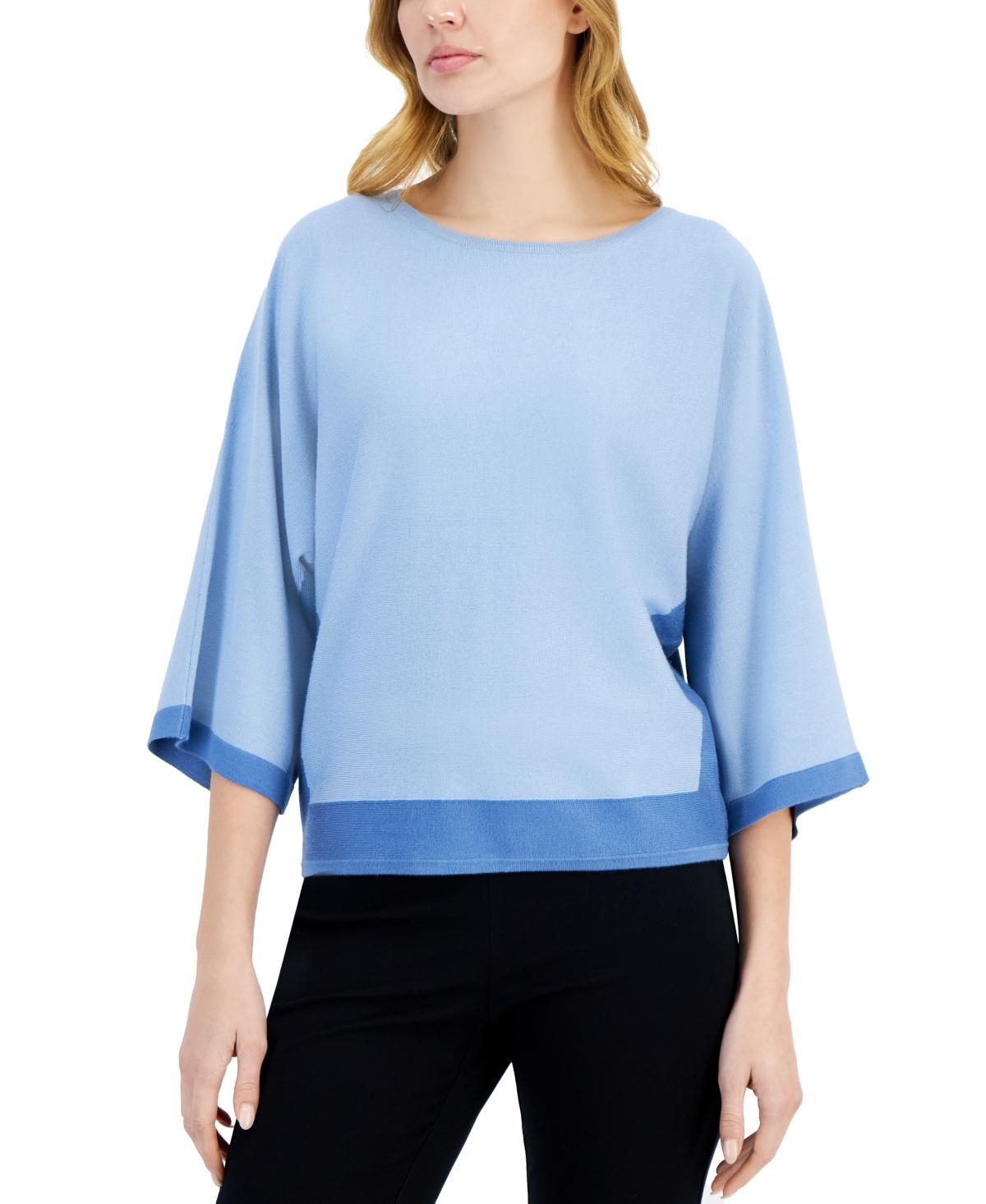 Women's 3/4-Dolman-Sleeve Contrast-Trim Crewneck Sweater Product Image