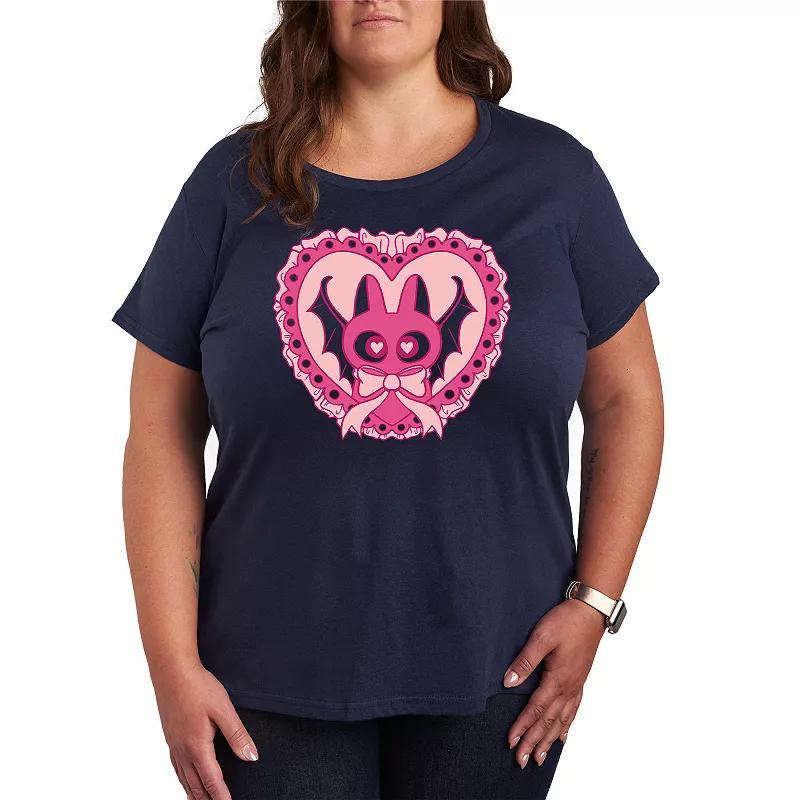 Plus Size Bat Cat Coquette Graphic Tee, Womens Grey Dark Red Product Image