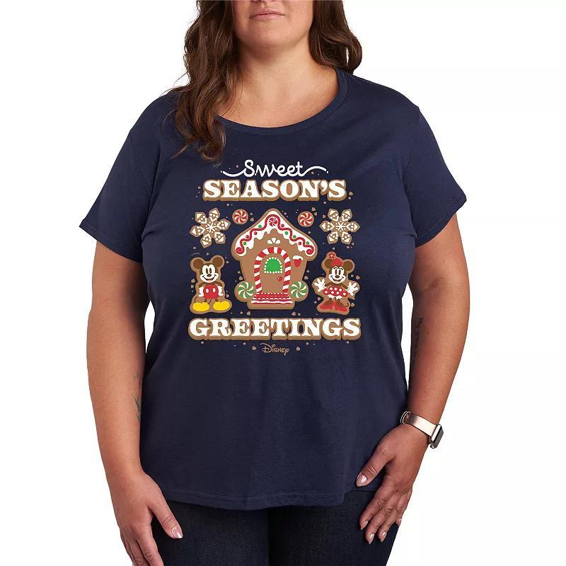 Disneys Mickey & Minnie Mouse Plus Size Sweet Seasons Greetings Graphic Tee, Womens Blue Product Image