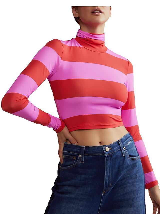 Womens Cropped Striped Turtleneck Top Product Image