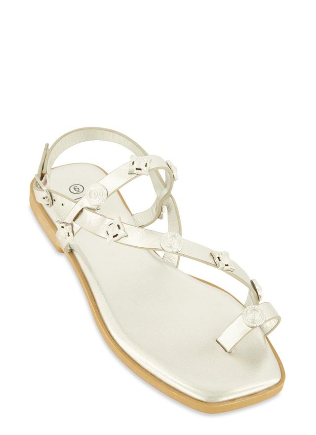 Womens Studded Toe Loop Ankle Strap Sandals Product Image