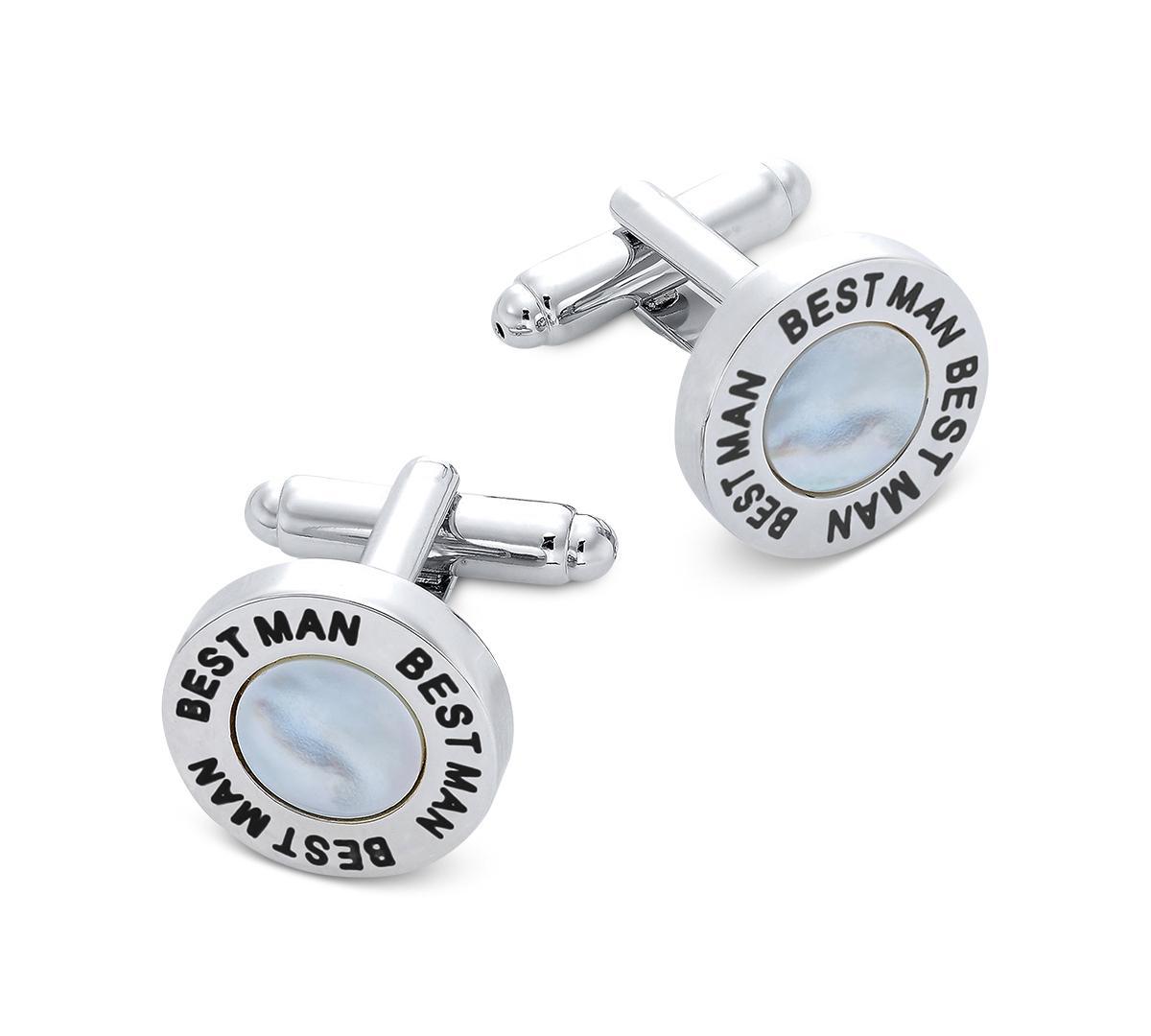 Sutton by Rhona Sutton Mens Silver-Tone & Imitation Mother-of-Pearl Best Man Cufflinks Product Image