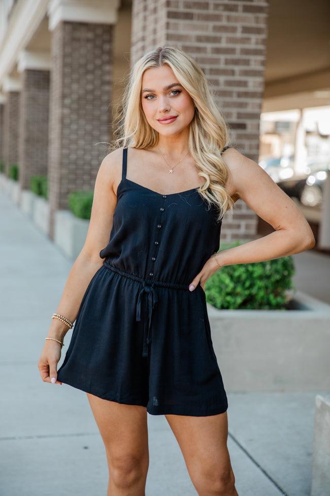 Take A Minute Black Solid Tie Waist Romper Product Image