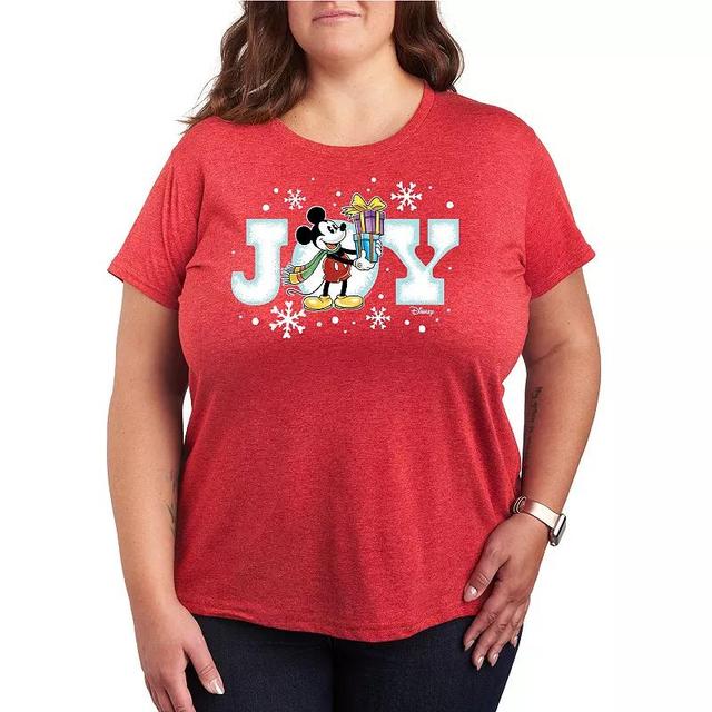 Disneys Mickey Mouse Plus Size Joy Graphic Tee, Womens Grey Red Product Image