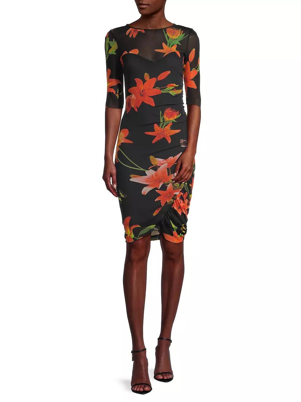 Shadow Mesh Floral Knee-Length Dress Product Image