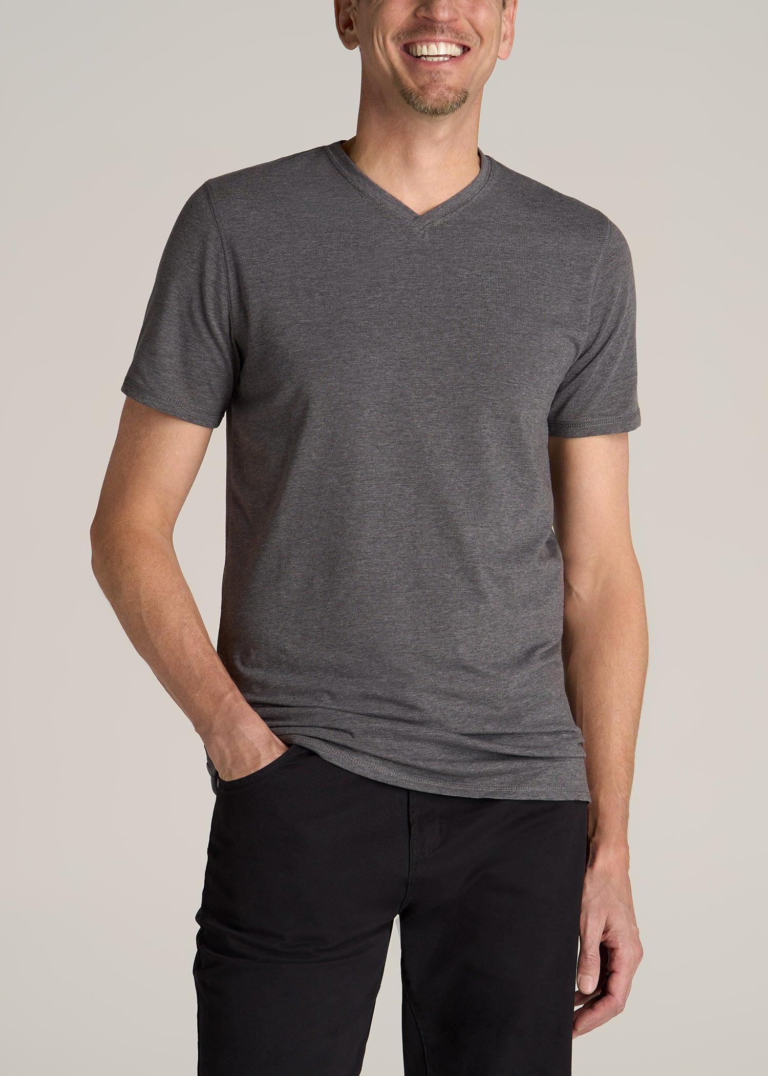 The Essential REGULAR-FIT V-Neck Men's Tall Tees in Charcoal Mix Male Product Image