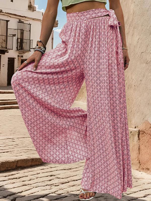 Loose Wide Leg Printed Tied Waist Pants Product Image