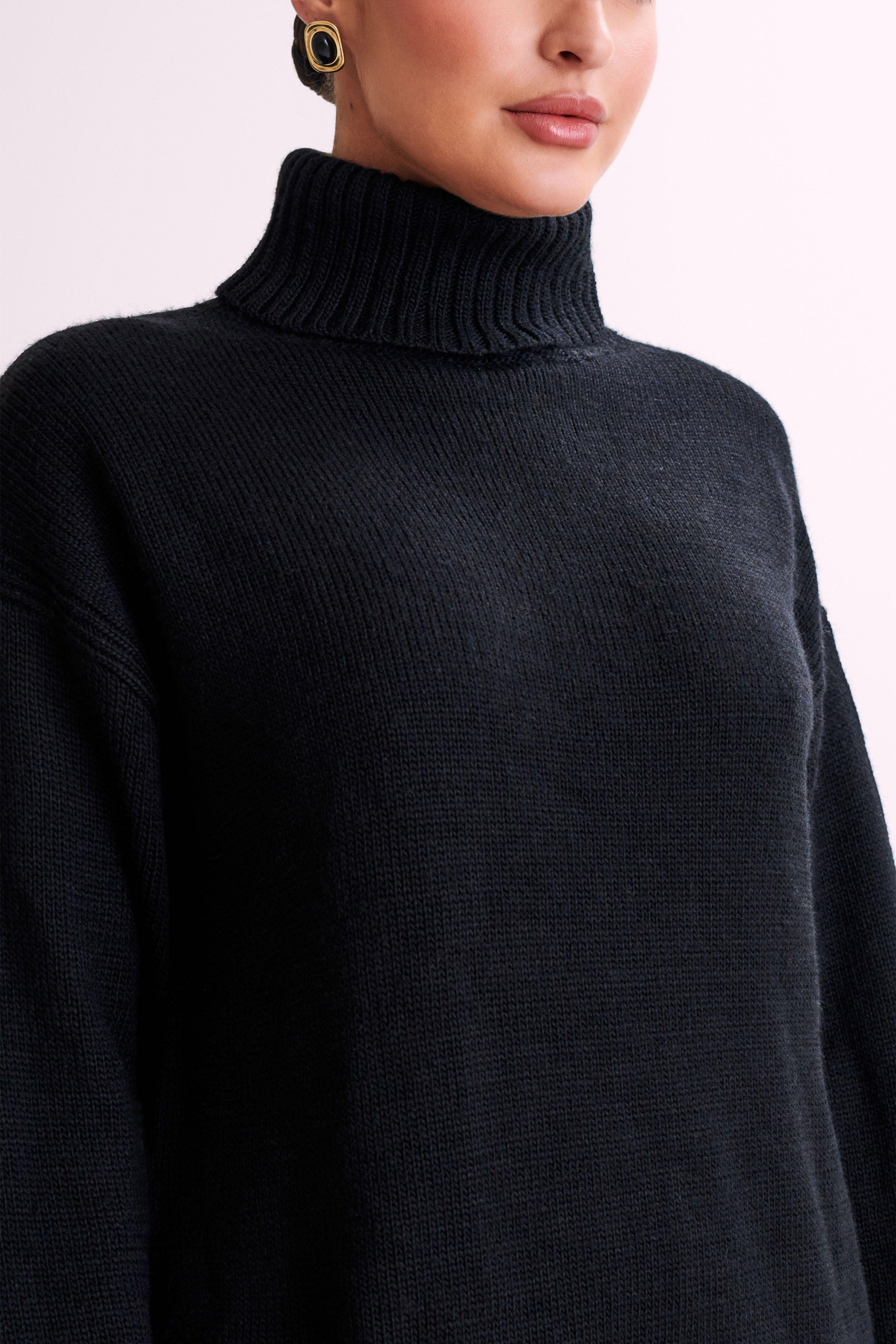 Brittany High Neck Knit Jumper - Black Product Image