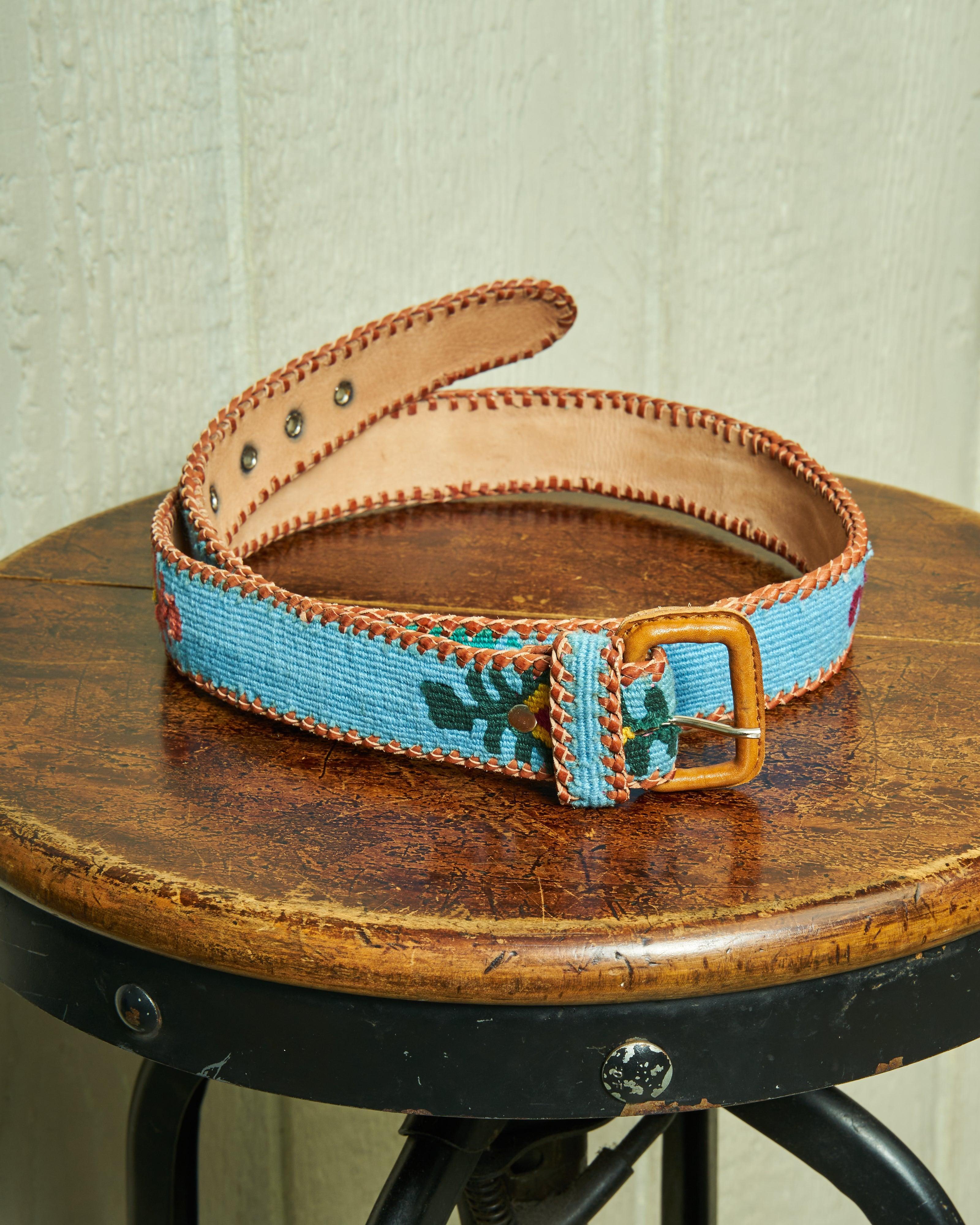 Guatemalan Whip Stitched Belt in Coastal Blue Product Image