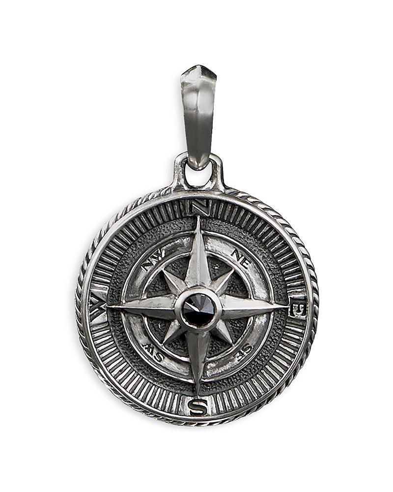 Mens Maritime Sterling Silver & Black Diamond Compass Amulet Product Image