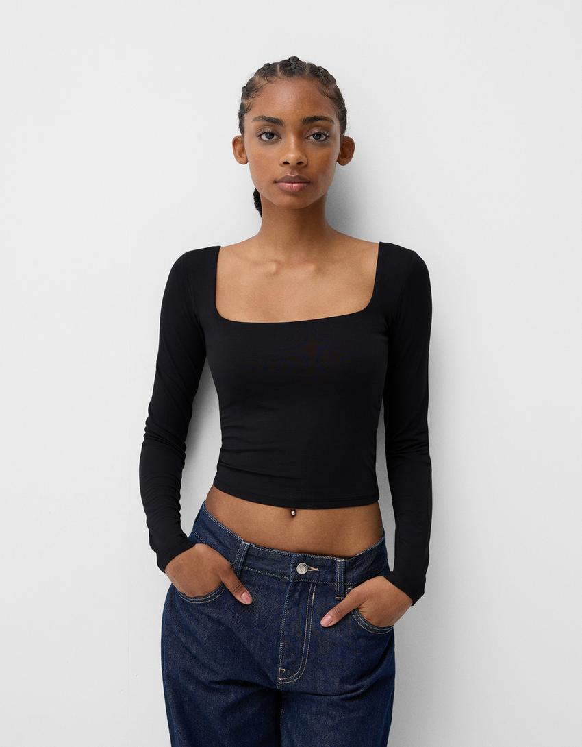 Square neckline long sleeve T-shirt Product Image