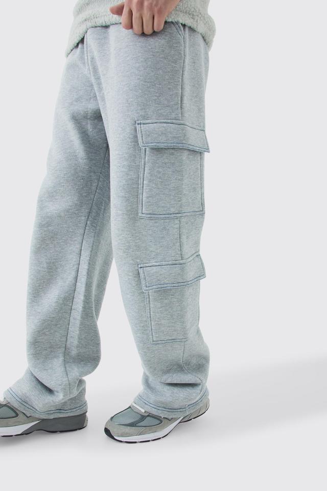 Tall Straight Leg Top Stitch Cargo Sweatpants | boohooMAN USA Product Image